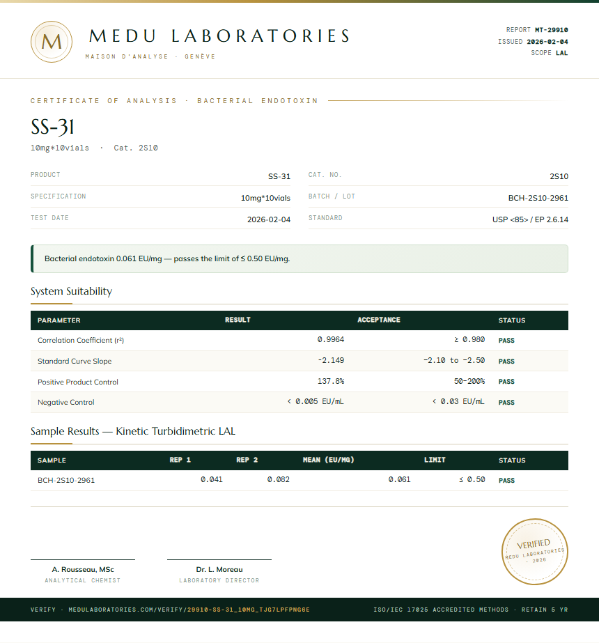 SS-31 Endotoxin report by Medutest