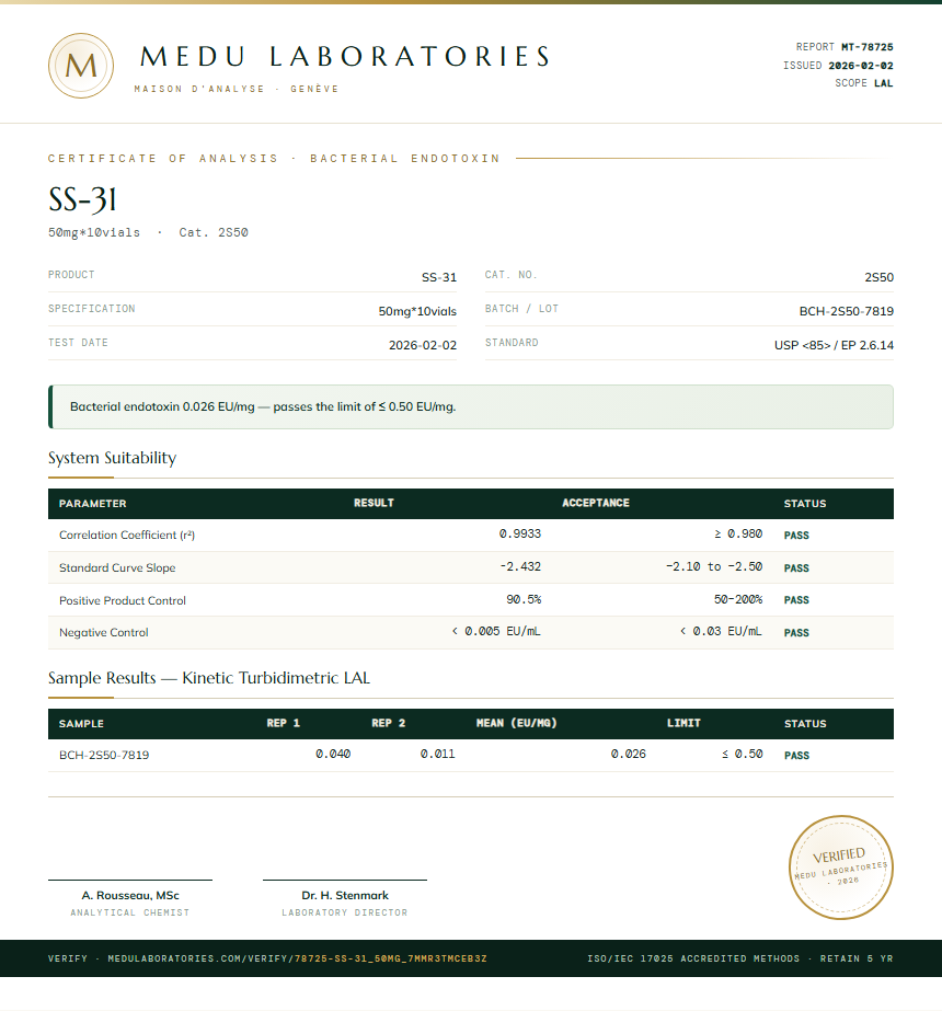 SS-31 Endotoxin report by Medutest